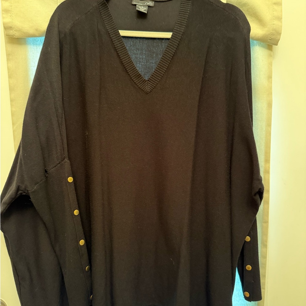 RXB Black V-Neck Sweater with Gold Button Accents